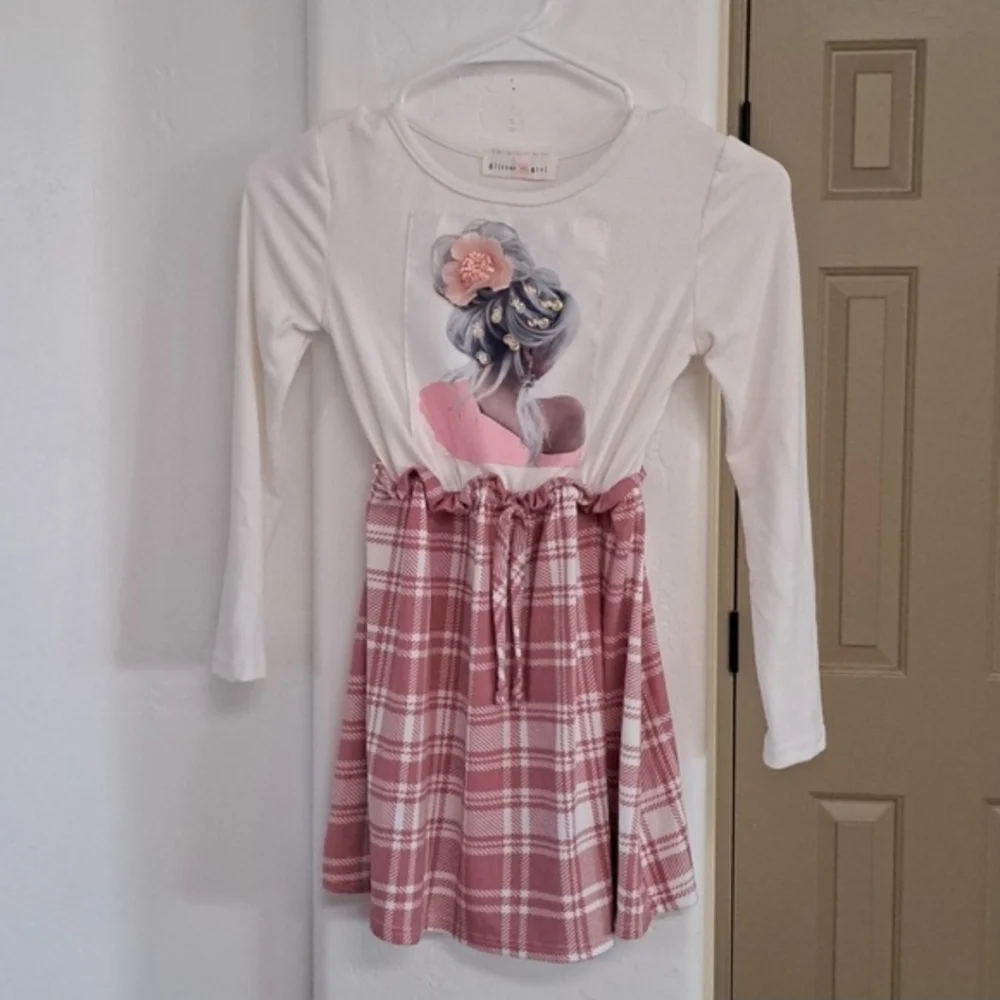 Stylish Kids Casual Dress with Pink Plaid Skirt Girls Size 8 - Picture 5 of 6